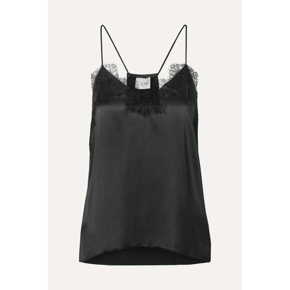 Black CAMI NYC Racer Back Lace Trimmed Silk Charmeuse Cami XS - Picture 2 of 10